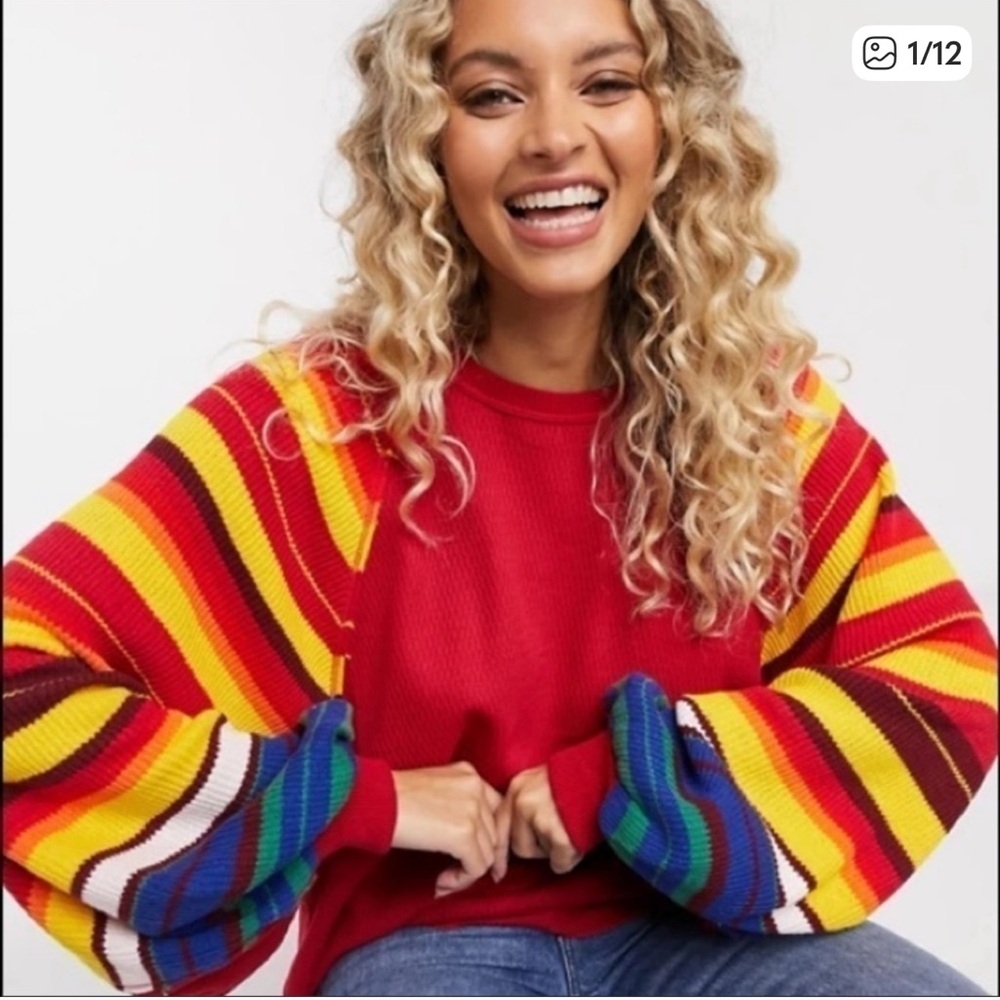 Free People Rainbow Dreams Pullover Long Sleeve Knit‎ Top Size Small
